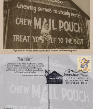 2012 OAKLAND IL BARN POSTCARD WITH POSTMARK AND STAMP